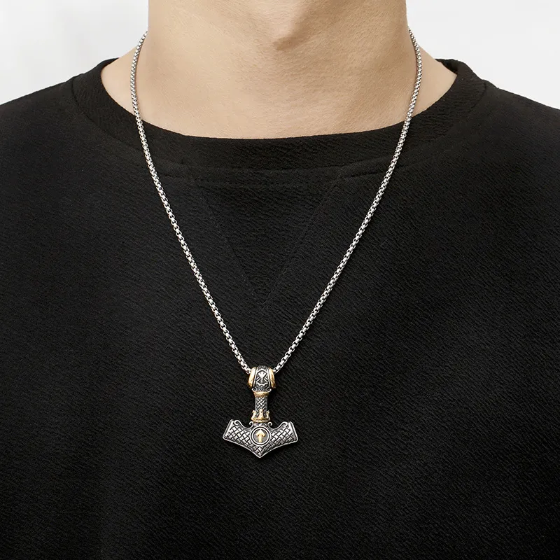 Viking Pirate Ship Anchor Odin Triangle Rune Men's Stainless Steel Pendant