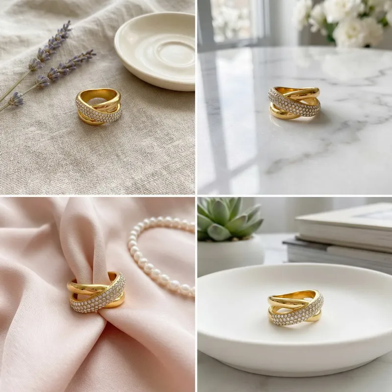 Personalized Oversized Stainless Steel Ring Irregular Double Row Diamond Geometric Rings Wholesale