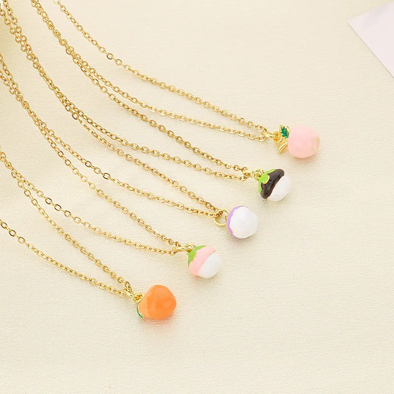 Trendy Dopamine Fruit Necklace Oil-Dripping Mangosteen Star Pendant Stainless Steel Jewelry Wholesale