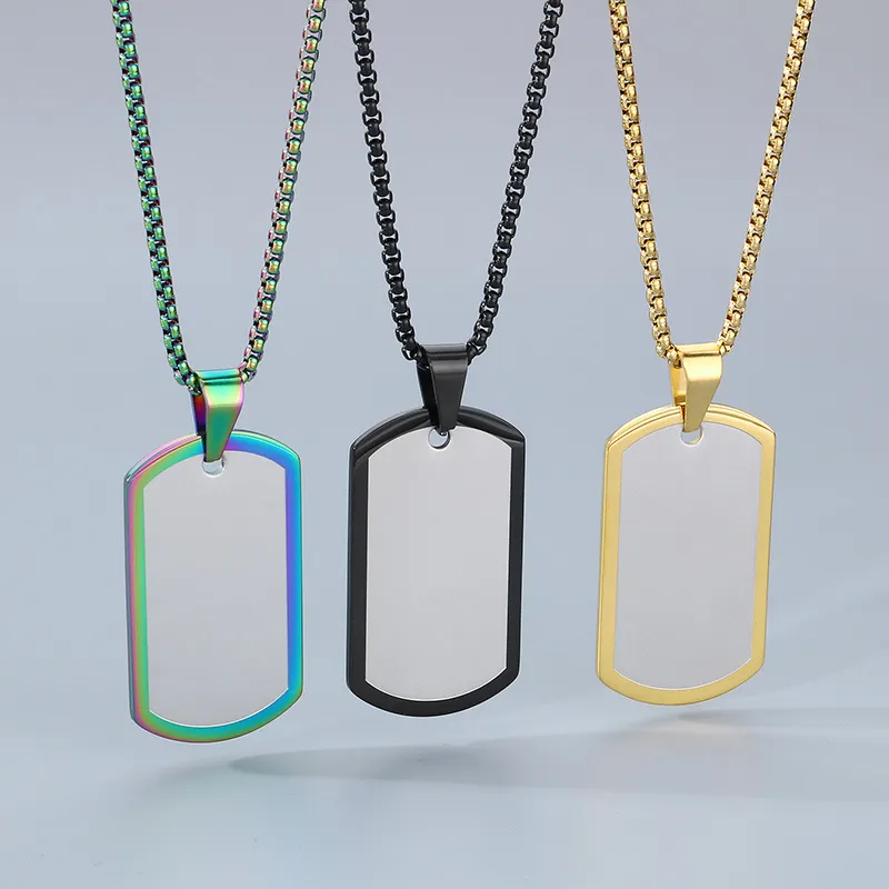 European and American Stainless Steel Creative Colorful Military Plaque Engravable Smooth Plaque Mirror Pendant Necklace
