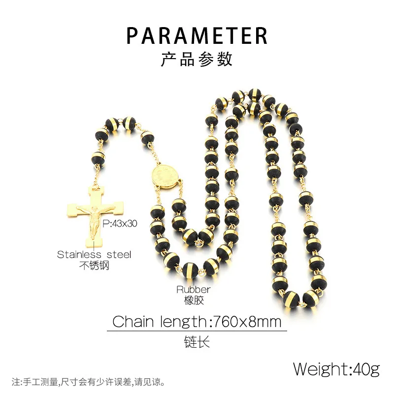 Wholesale European and American Style Trendy 8mm Stainless Steel 18K Gold Cross Necklace Jewelry