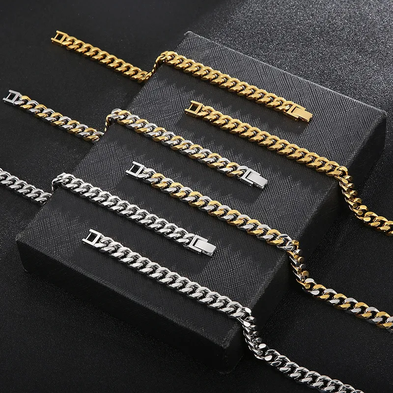 Electroplating Multi-Color Four Sided Ground Whip Chain Necklace Stainless Steel Men's Jewelry