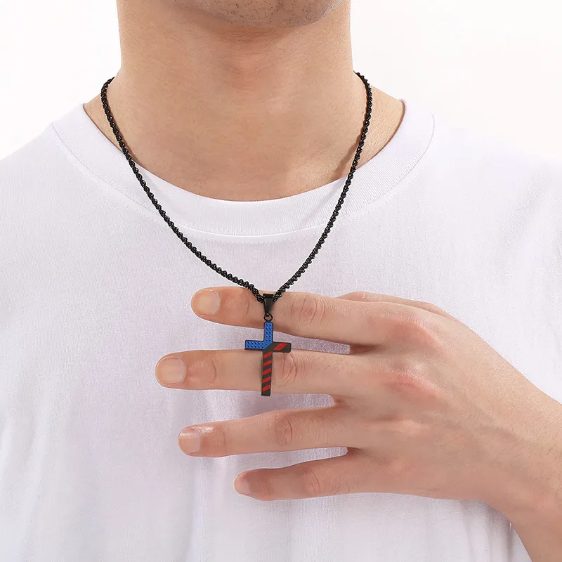 American Red Blue White Star Spangled Stainless Steel Cross Pendant Men's and Women's Jewelry