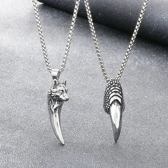 Trendy Retro Wolf Tooth Pendant, Personalized and Domineering, Blackened Eagle Claw Stainless Steel Men's Pendant