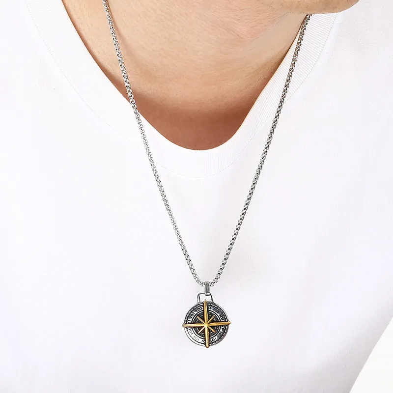 Trendy Compass Compass Circular Accessory Punk Style Retro Coin Compass Stainless Steel Men's Pendant