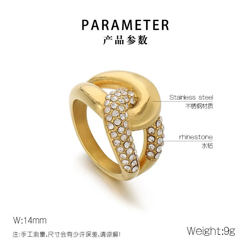 Oversized Diamond-Encrusted Stainless Steel Ring with Unique Geometric Design