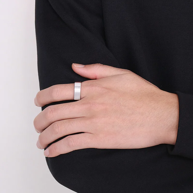 Cross-Border European and American Minimalist Frosted Ring, Ins-Style Fashion Plain Square Stainless Steel Men's Brushed Finger Ring