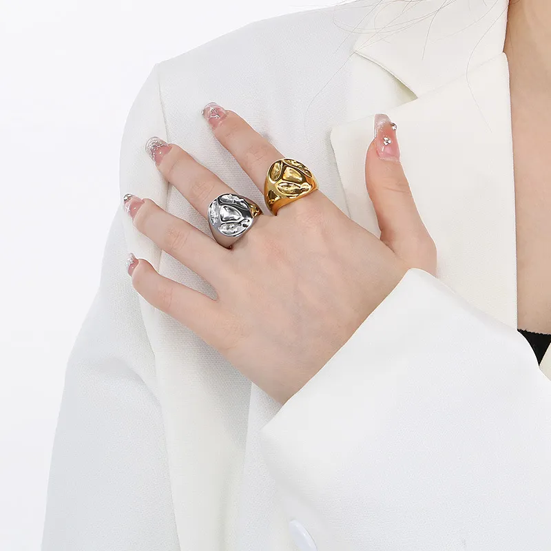 Trendy Metal Geometric Lava Ring Stylish Personalized Textured Stainless Steel Ring Wholesale
