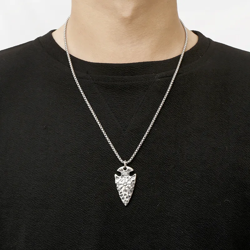 European and American Creative Jewelry, Punk Style, Vintage Viking Pirate Spear Rune Guide, Amulet, Stainless Steel Men's Pendant Necklace