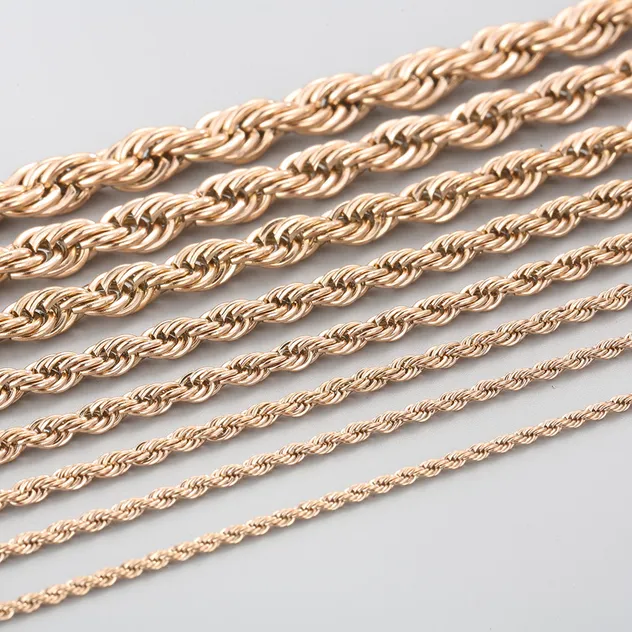 Simple Style Stainless Steel Multi Size Necklace Fried Dough Twists Rope Chain Lovers Necklace