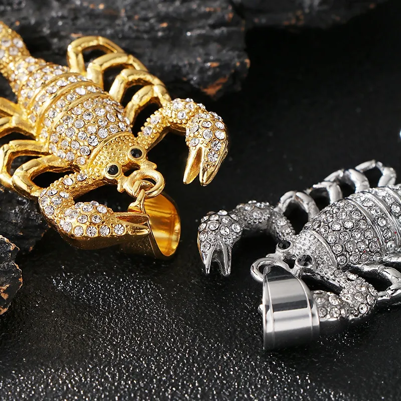 Kalen Jewelry Fashion Necklace, Hip-Hop Style, Studded with Diamonds, Featuring an Animal Scorpion King Design, Stainless Steel Men's Pendant Necklace