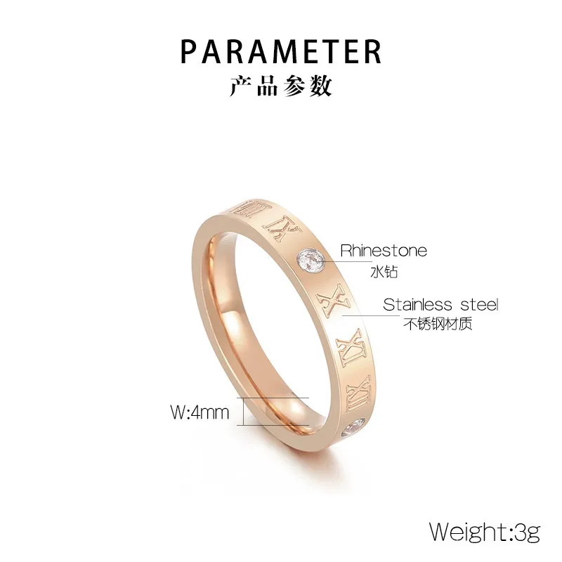 Stylish Stainless Steel Ring with Rhinestone and Roman Numeral Elements