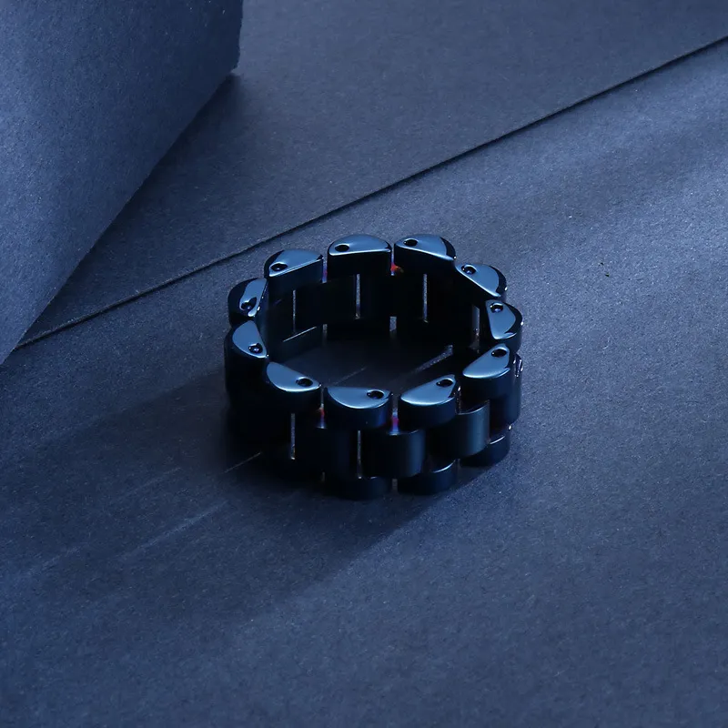 Stainless Steel Watch Chain Shaped Ring, Unisex Fashion Jewelry