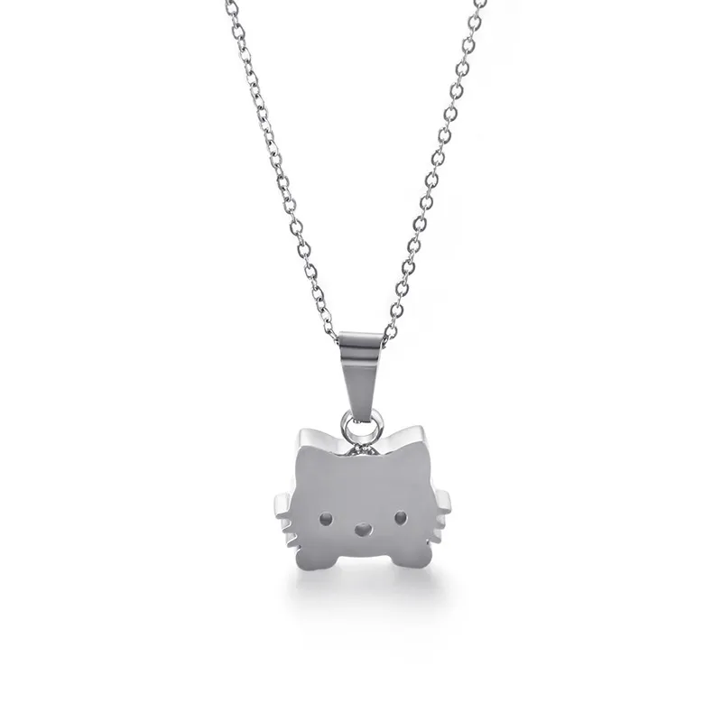 Small and High-End Stainless Steel Creative Cute Cat Pendant Collarbone Necklace