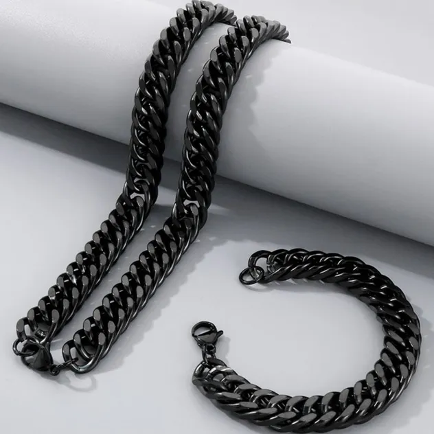 Trendy Cuban Necklace Stainless Steel Whip Chain Double Buckle Jewelry Chain
