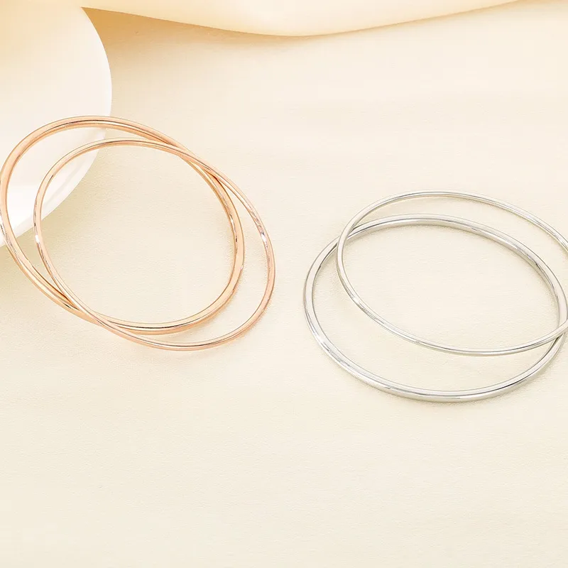 European American Fashion Polished Round Wire Stainless Steel Bracelet DIY Stackable Bangle