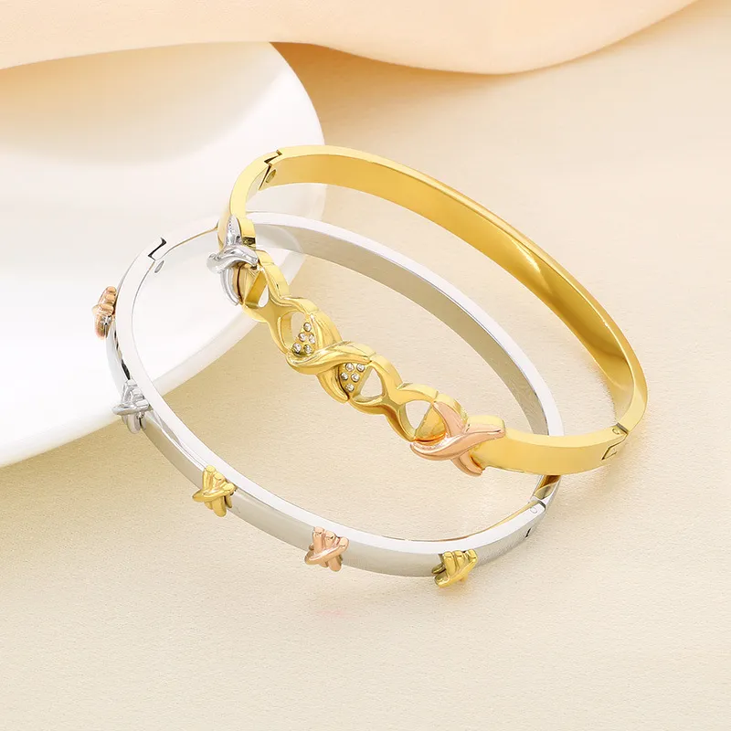 Vintage Personality Cross-Knot 18K Gold-Plated Twisted Stainless Steel Bangle Wholesale