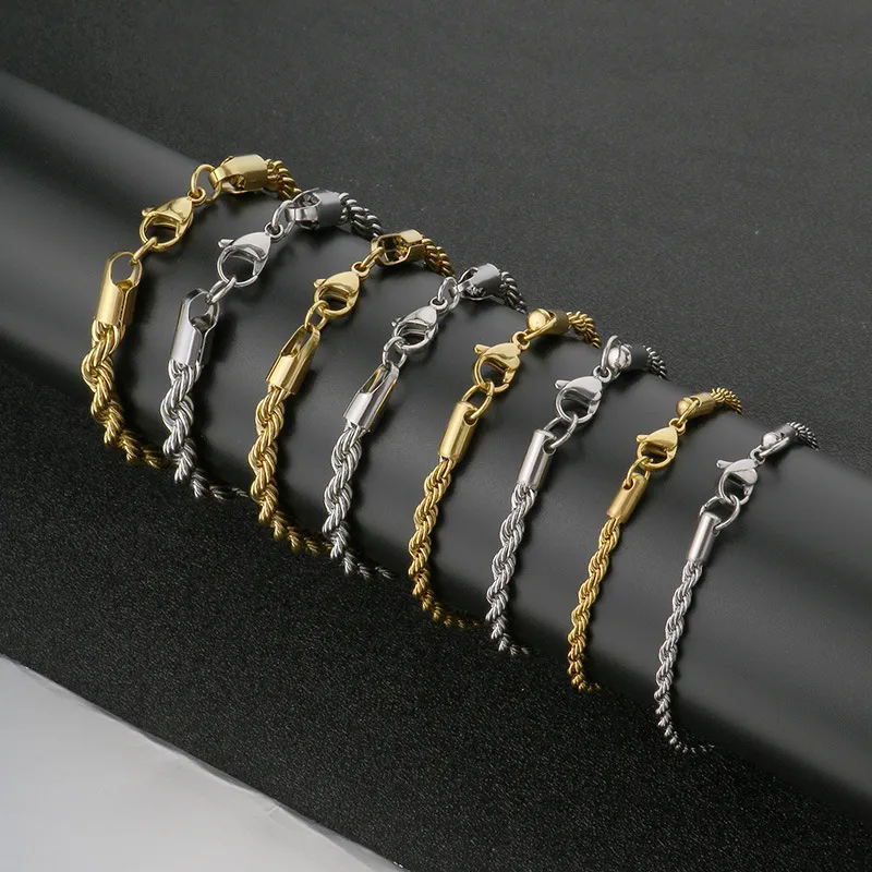 Fashion Stainless Steel Spiral Pattern Multi-Size Twist Chain Lobster Clasp Couple Bracelet