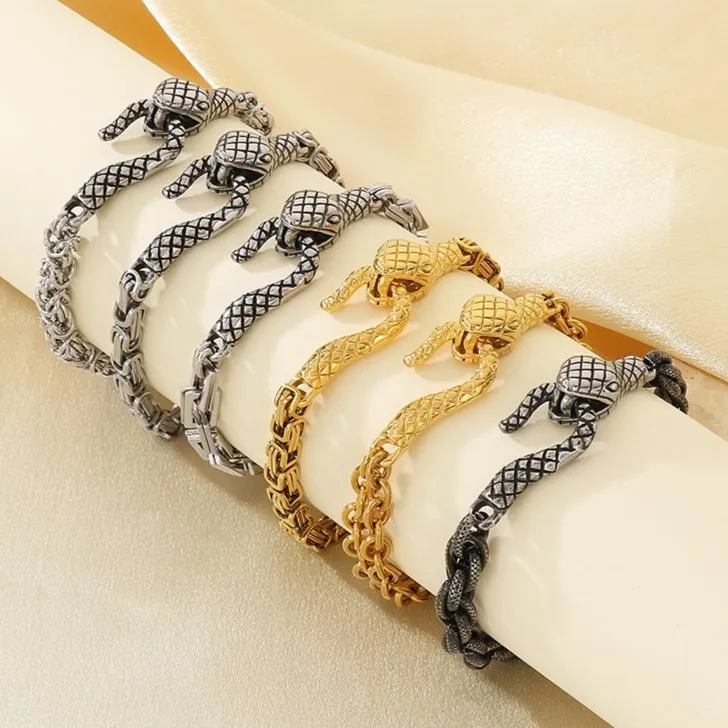 Domineering Animal Head Bracelet Creative Design Hip-Hop Emperor Chain Snake Head Stainless Steel Bracelet