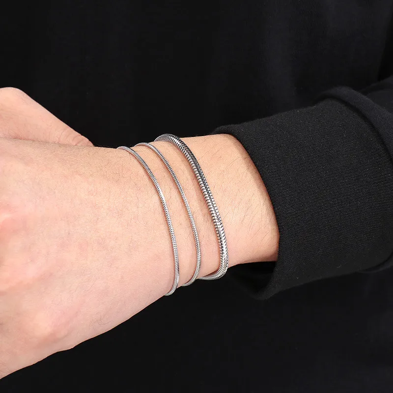 Stainless Steel Round Snake Chain Bracelet, Simple Jewelry Suitable for Daily Wear