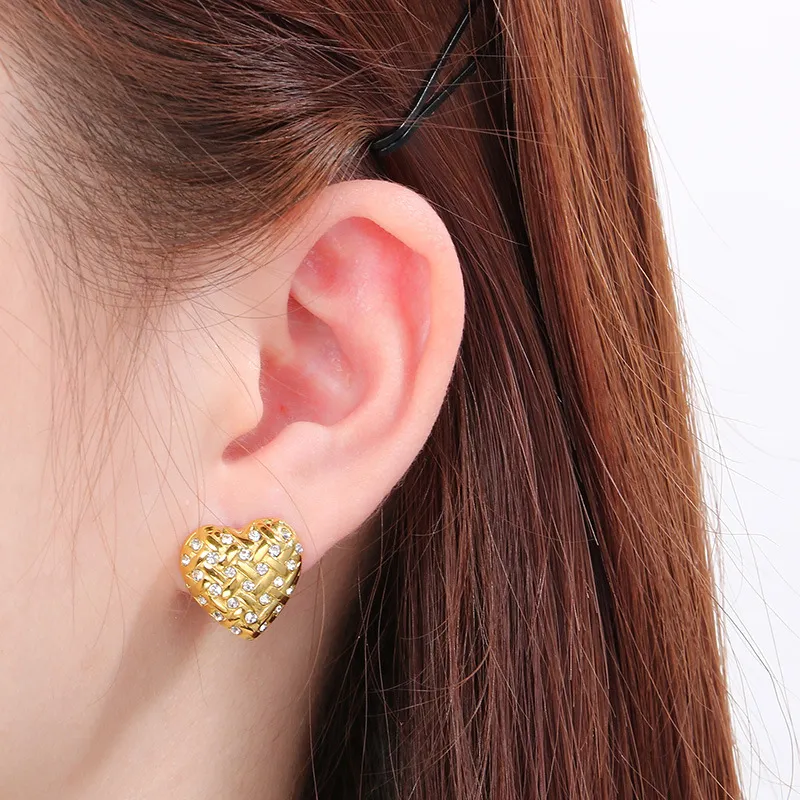 High-End Embossed Stainless Steel Earrings with Gold Accents