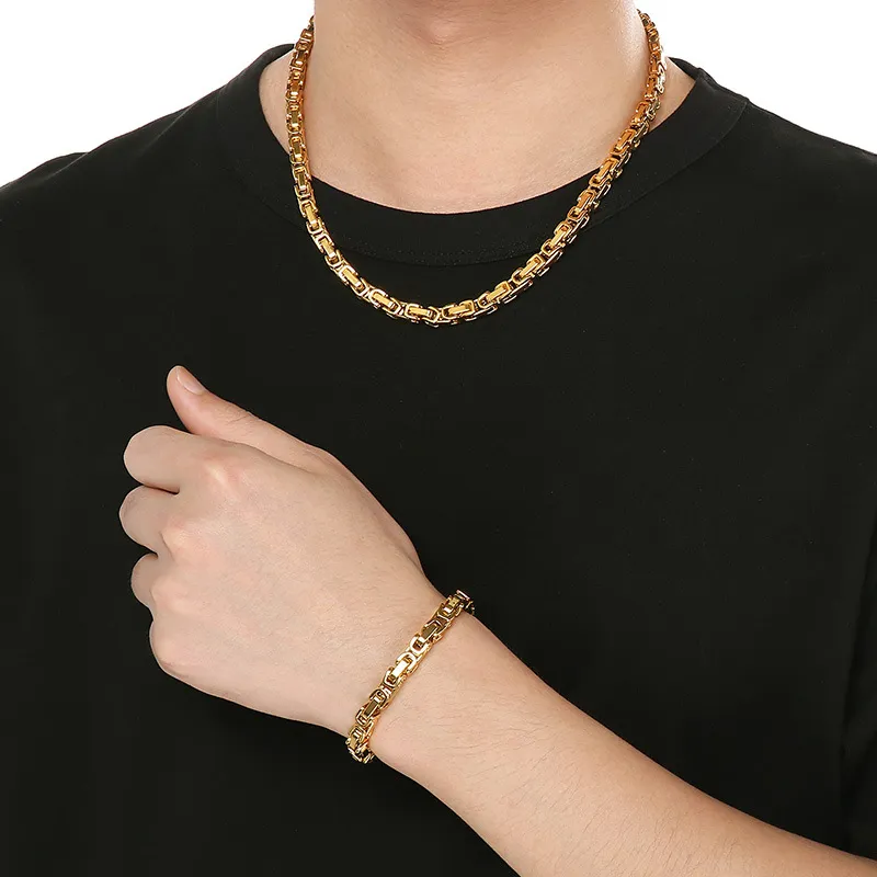 Stainless Steel Fashion Chain Bracelet Necklace Jewelry Set