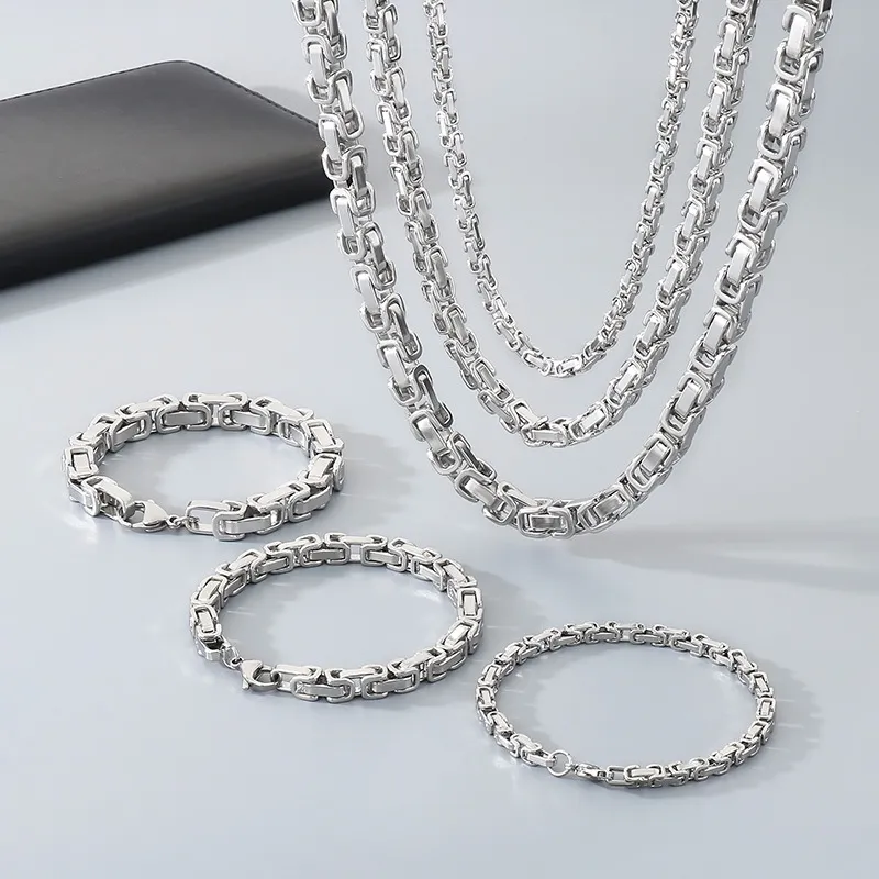 Stainless Steel Fashion Chain Bracelet Necklace Jewelry Set