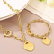 18K Gold Plated Open Heart-Shaped Clavicle Chain with Multi-Color Epoxy Resin Stainless Steel Ring Set