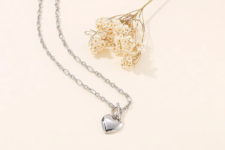 New European and American Style Ot Buckle Heart Necklace and Bracelet Stainless Steel Women's Set