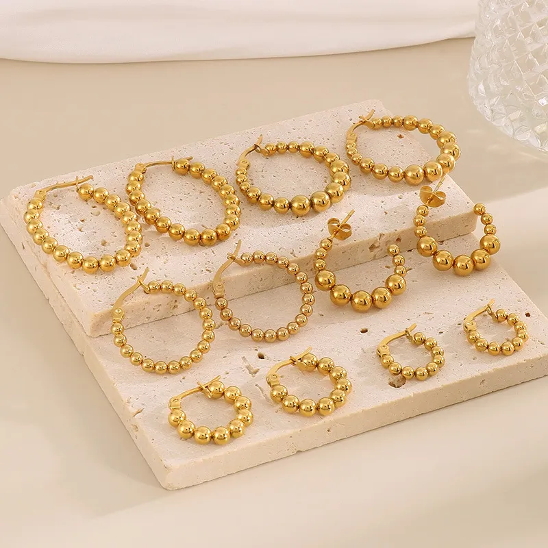 Fashion Geometric Beaded Earrings 18K Gold-Plated Smooth Surface Ear Buckles Minimalist Wholesale