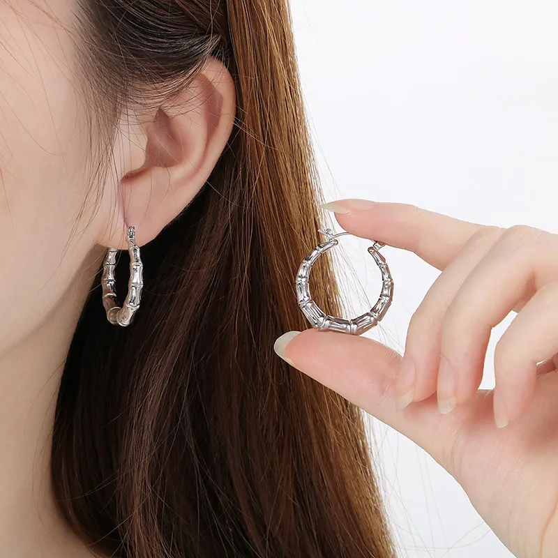 Fashion Minimalist Stainless Steel Earrings U-Shaped Bamboo Joint Hoops Personalized Jewelry Women