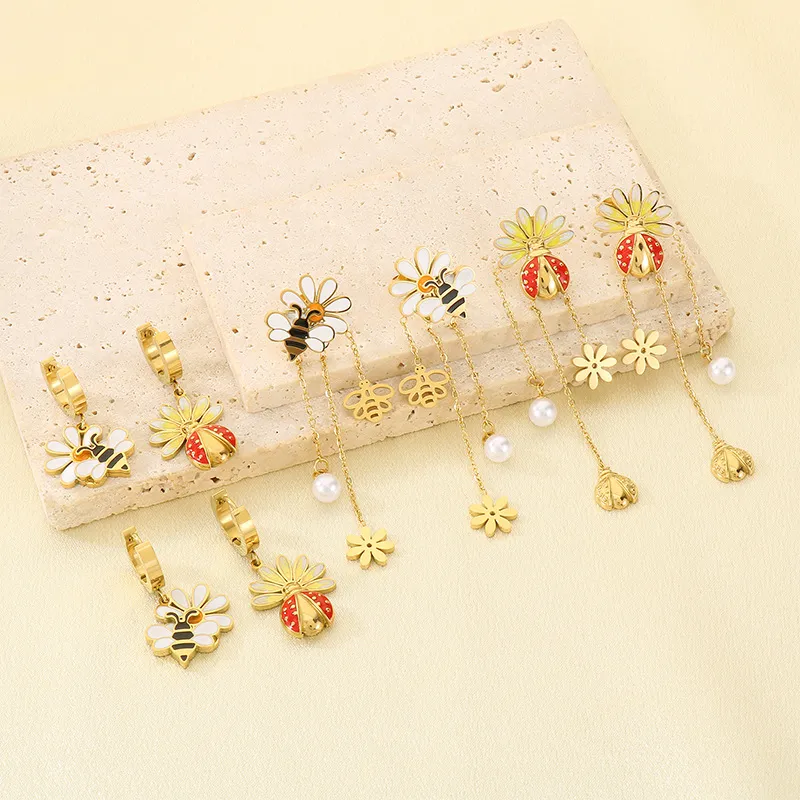 Stainless Steel Fashion Jewelry with Bee Ladybug Element Women's Earrings
