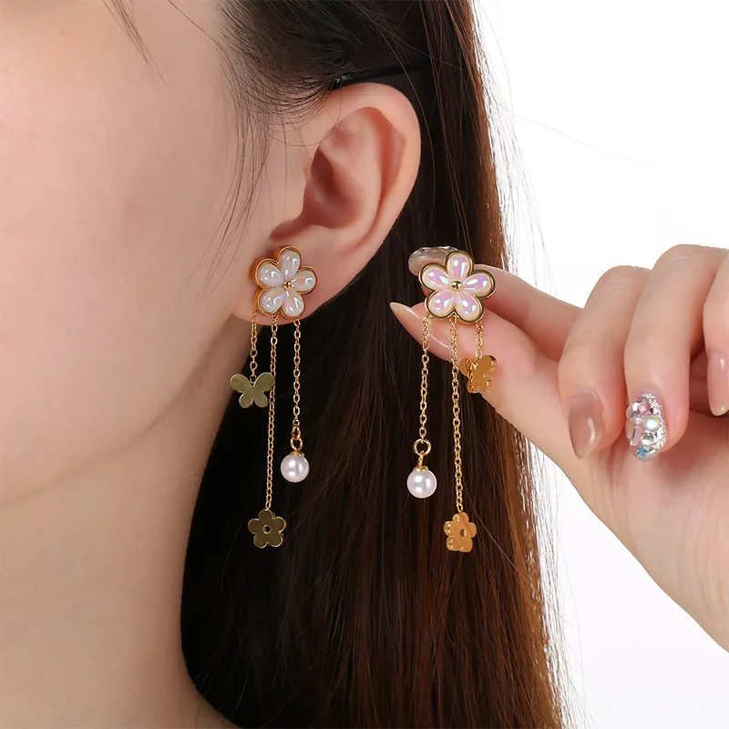 Stainless Steel Jewelry Tree of Life Flower Butterfly Love Element Earrings Women's Accessories
