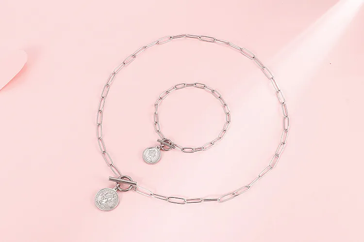 European American Stainless Steel Women's Fashion Jewelry Bracelet Necklace Jewelry Set Wholesale