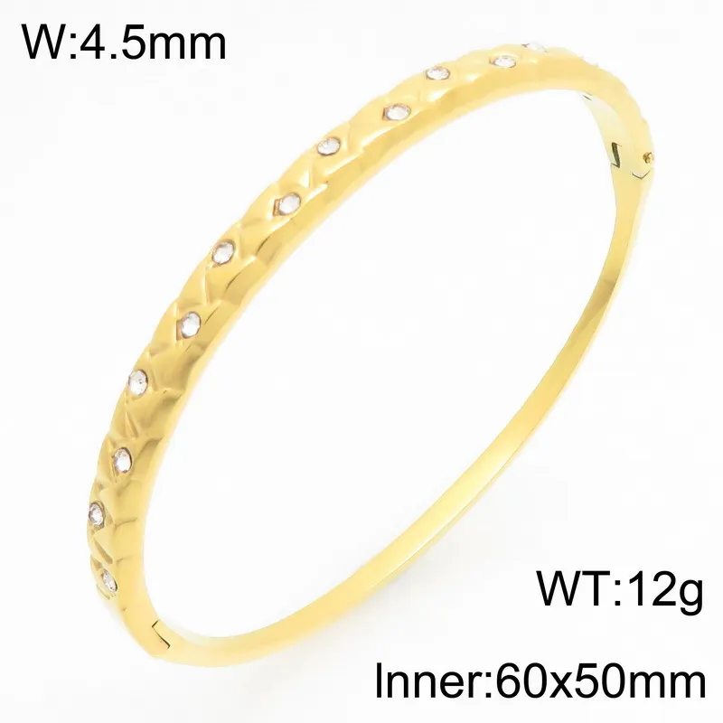 Stylish and Minimalist Stainless Steel Zircon Round Buckle Gold Bracelet Bangles