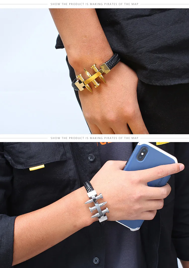 European and American Style Stainless Steel Nails Paired with Leather Bracelets and Jewelry