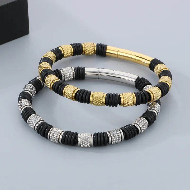 European and American Style Stainless Steel Men's Leather Bracelet Fashion Jewelry