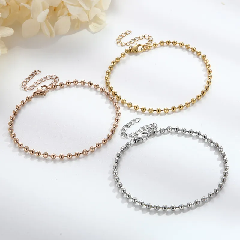 New Arrival Stainless Steel Minimalist Beaded Chain Hollow Ball Handmade Chain Bracelet