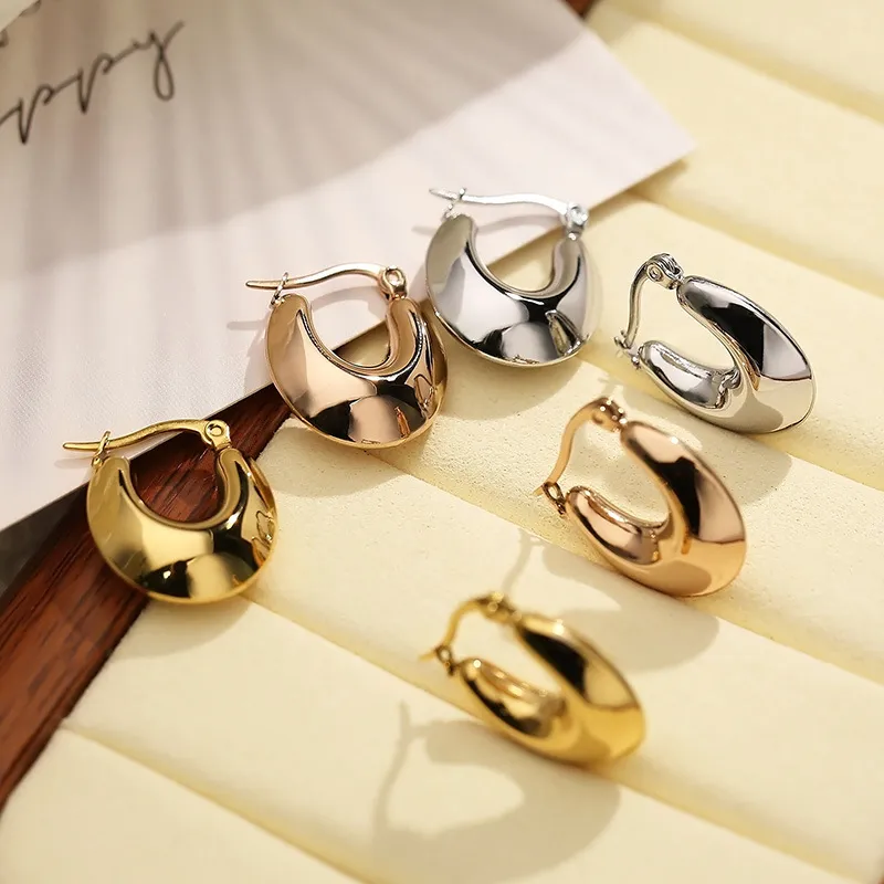 Trendy Stainless Steel U-Shaped Polished Huggie Earrings Geometric French Hollow Earrings Wholesale