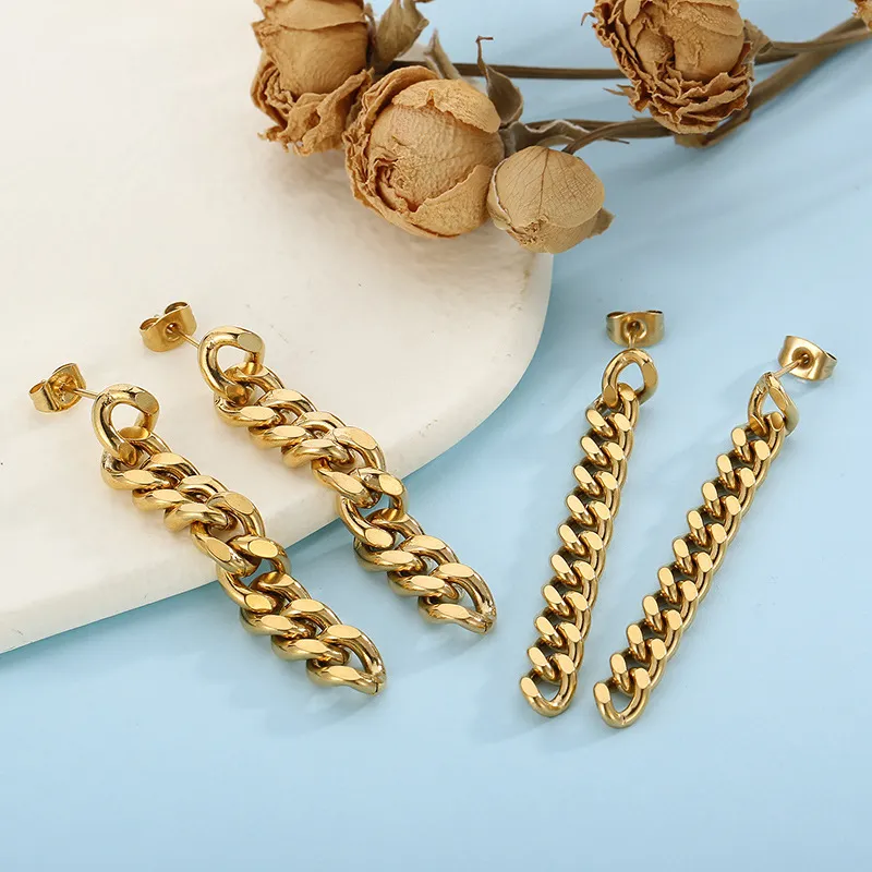 Cuban Chain Earrings Punk Style Chain Terms Stainless Steel Tassel Jewelry