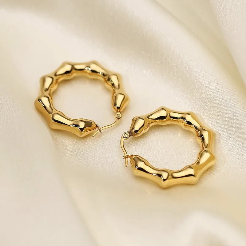 Fashion Stainless Steel U-Shaped Bamboo Hollow Earrings Personalized 18K Vacuum Gold-Plated Earrings