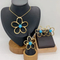 Fashion 4-Piece Hollow Flower Pearl Blue Natural Stone Inlay Stainless Steel Jewelry Set