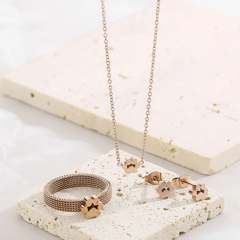 Personalized Cat Paw Stainless Steel Jewelry Set of Four Jewelry Pieces