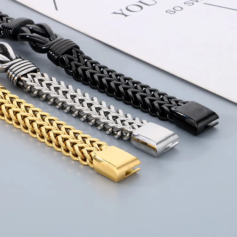 Fashion Stainless Steel Woven Keel Bracelet Boys Personality Hip Hop Retro Fried Dough Twists Knot Bracelet