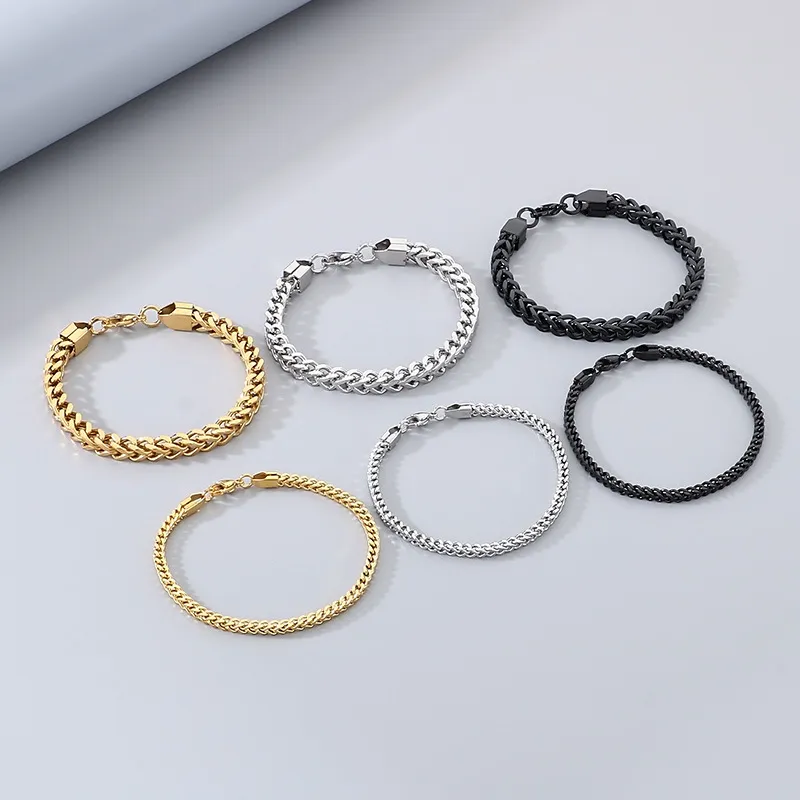 New Stainless Steel Couple Keel Bracelet European and American Simple Four Sided Polished High-End Cuban Chain Bracelet Wholesale