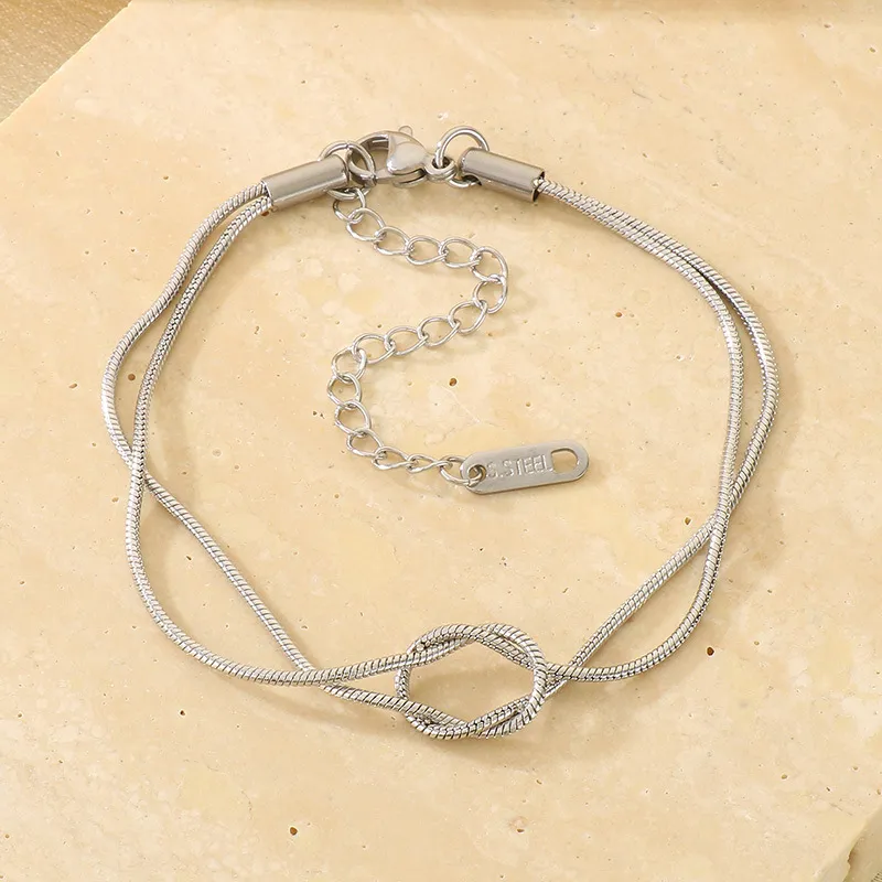 Ins Women's Bracelet 18K Gold-Plated Adjustable Knotted Round Snake Chain Delicate Jewelry