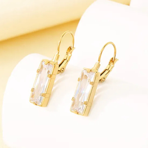 Exquisite Minimalist Square Zircon Stainless Steel Earrings Light Luxury Geometric Earrings Women
