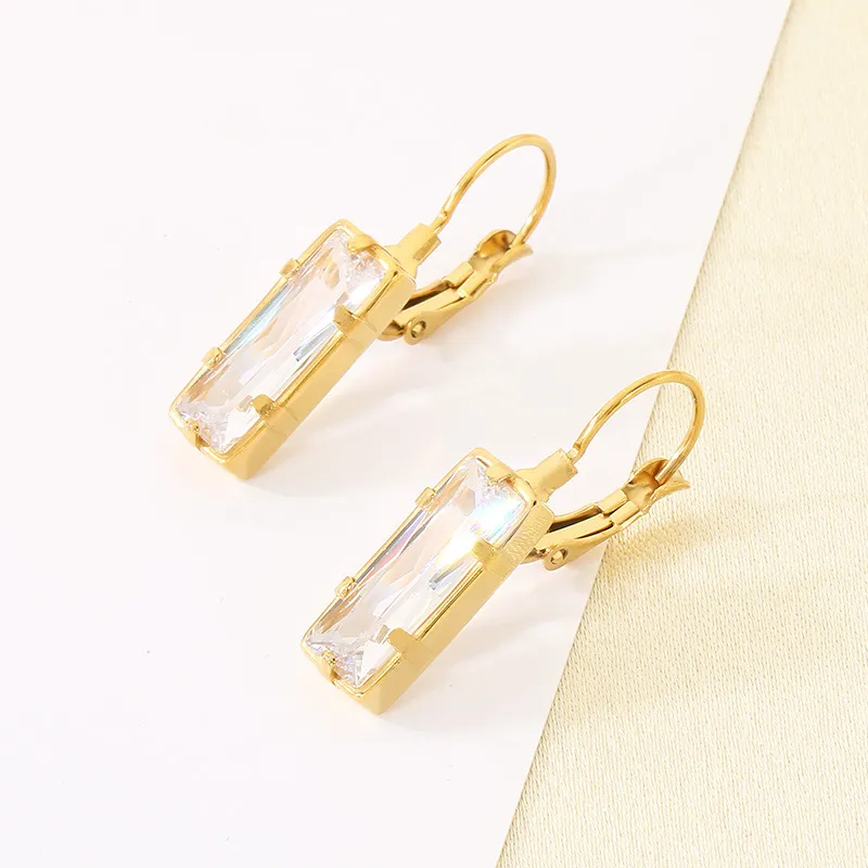 Exquisite Minimalist Square Zircon Stainless Steel Earrings Light Luxury Geometric Earrings Women