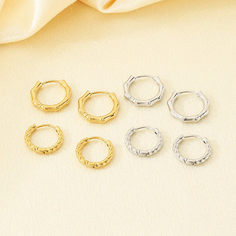 Bamboo Joint Stainless Steel Earrings Twist Hoop Earrings Minimalist Unisex Daily Jewelry
