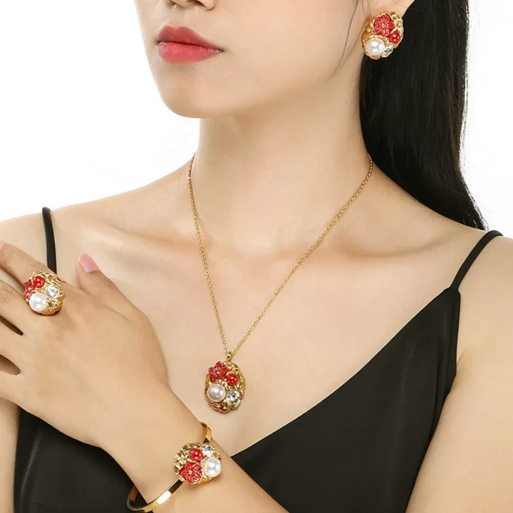 Chic Stainless Steel Set Featuring Exaggerated Pearl Inlay